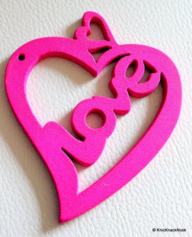 1 x Fuchsia Pink Love Heart Wood Bead 70mm